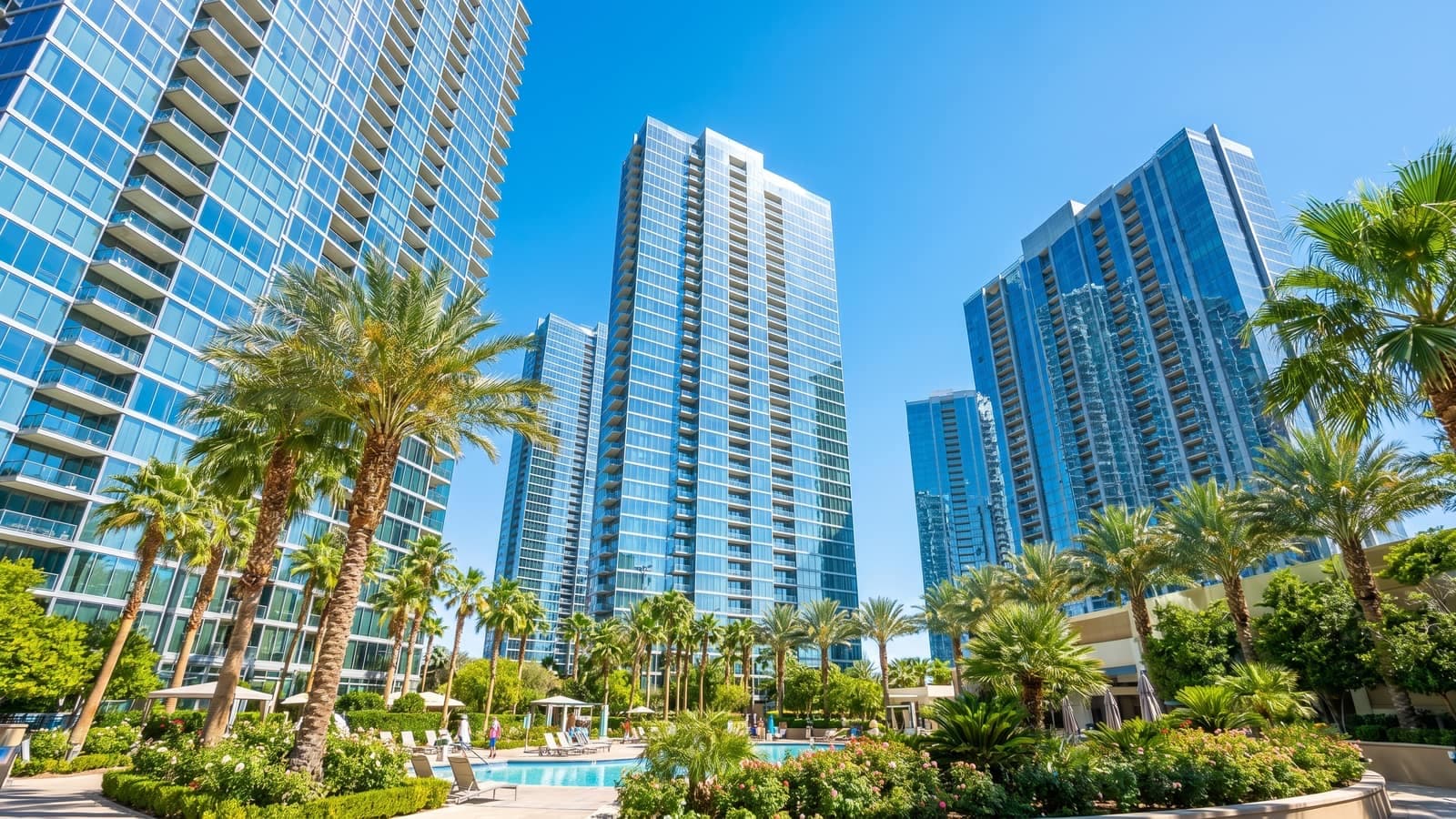 Sky Las Vegas 45-story luxury residential high-rise tower on Las Vegas Boulevard North, with Strip and Spring Mountains views